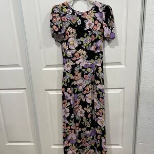 AFRM Los Angeles Floral Print Midi Dress Women's Puff Sleeve Cutout Back Size M